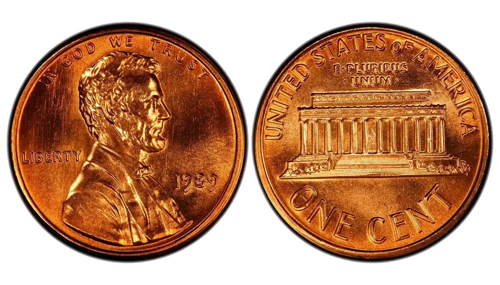 1989 Lincoln Memorial penny obverse and reverse showing Lincoln portrait and Memorial building