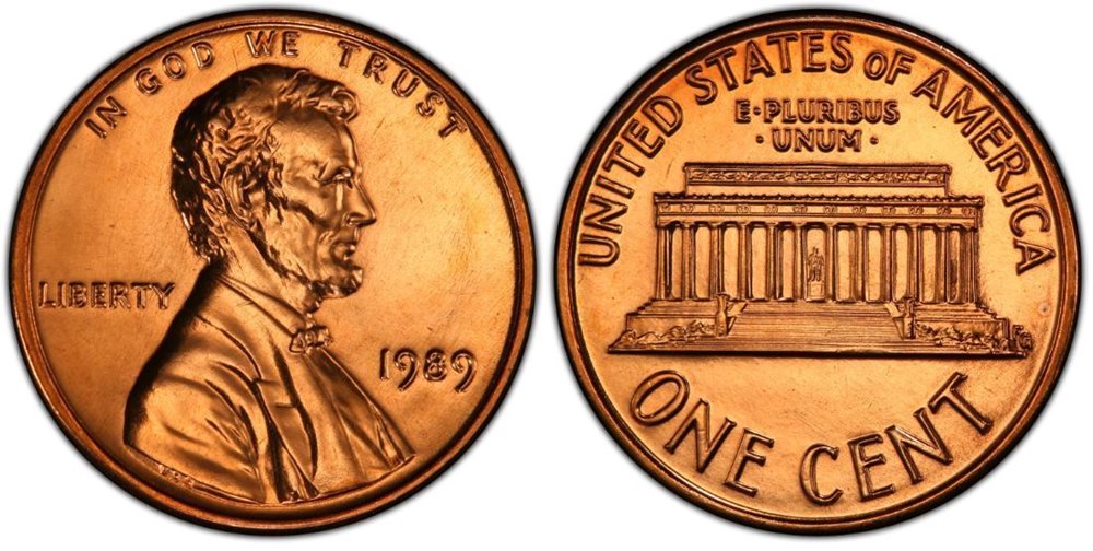 1989 Philadelphia Lincoln cent in gem MS68 Red condition showing full original copper-red luster and no contact marks